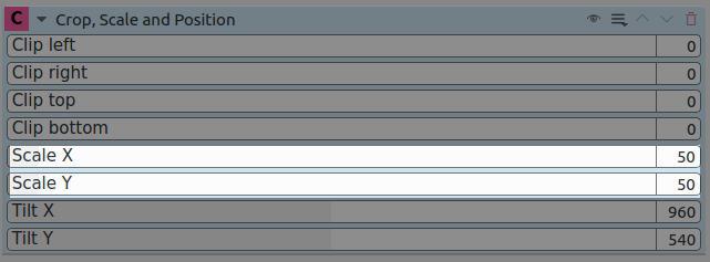 cuadro de diálogo del efecto recortar, escalar y posicionar