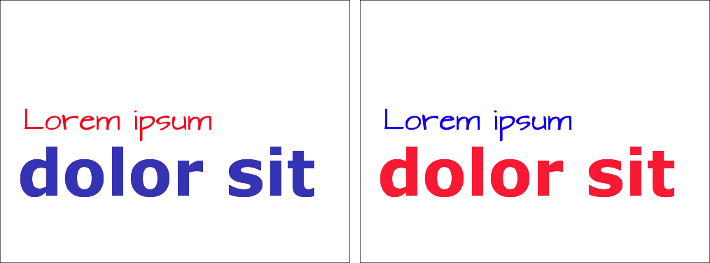 diapositivas con texto rojo pequeño y azul grande, y viceversa